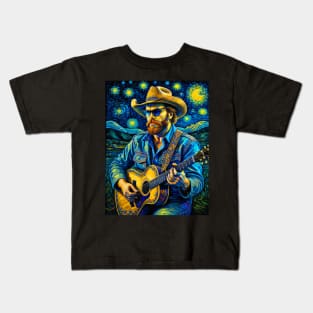 Hank Williams Jr in starry night Kids T-Shirt